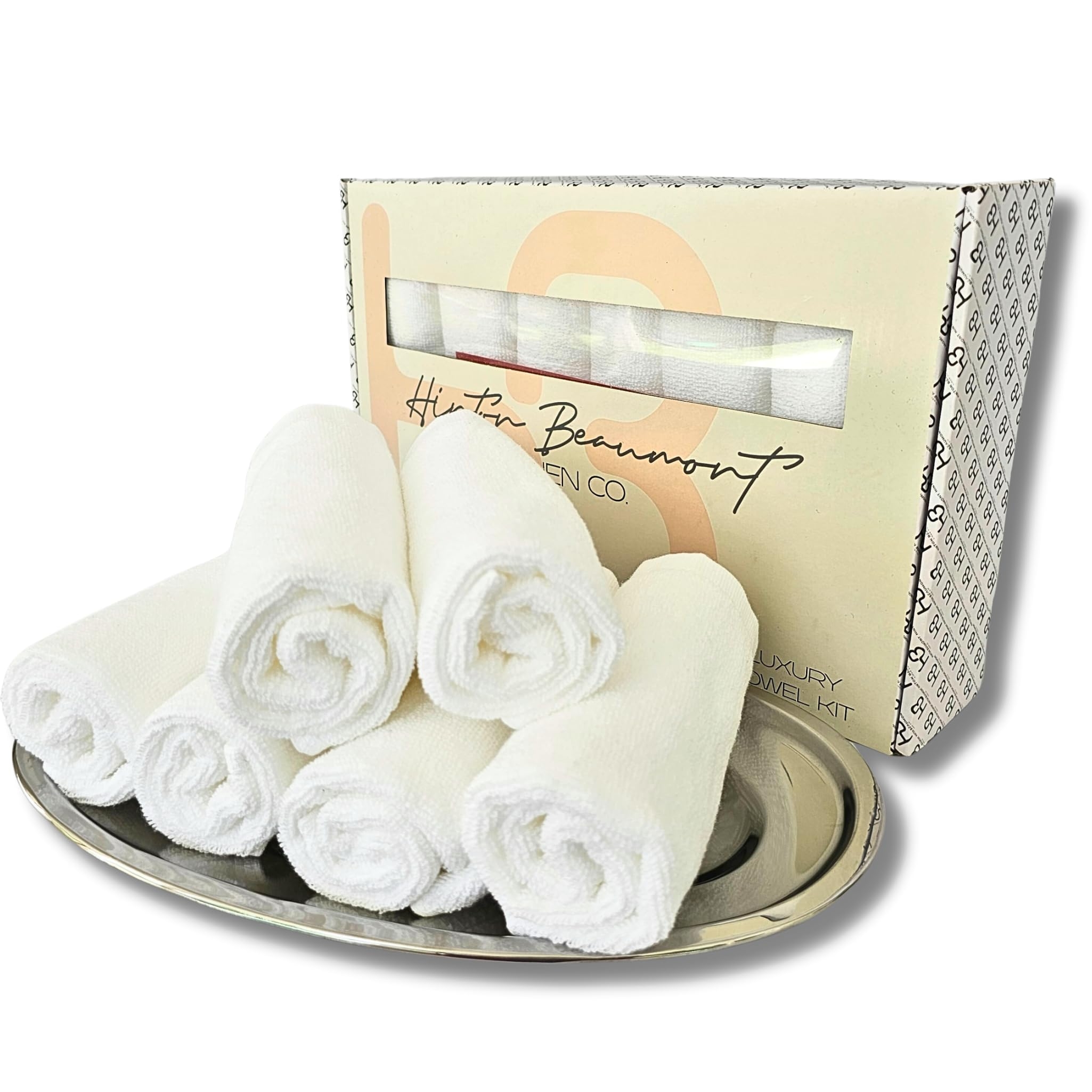 Washcloth Set on Oval Vanity Tray for Spa-Style Rolled Towels