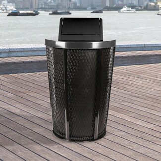 Waste Barrel Expanded Metal Mesh Swing Top Lid Black