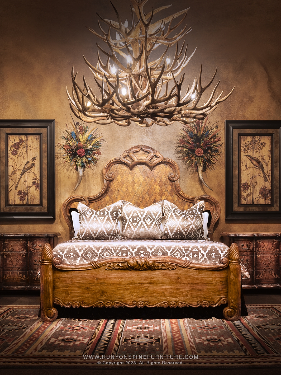 Western Bed for Luxury Ranch Bedroom Decor with Antlers