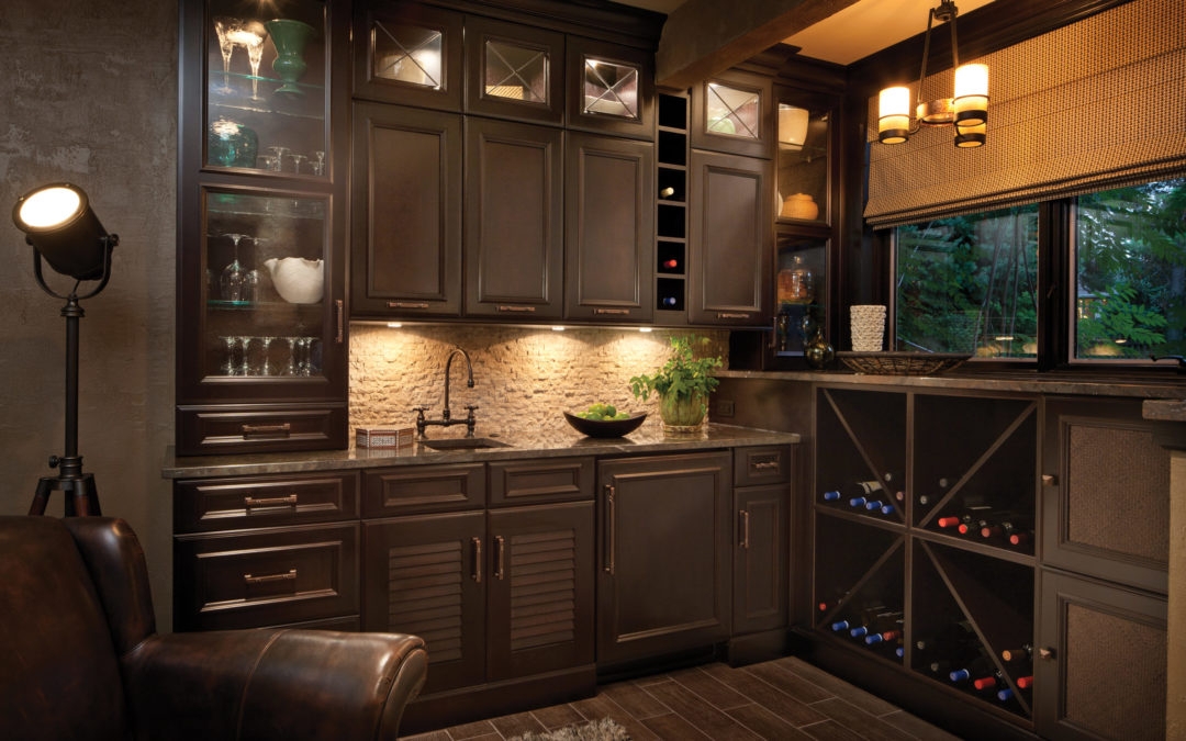 Wet Bar with Louvered Doors and Wine Storage Cubbies