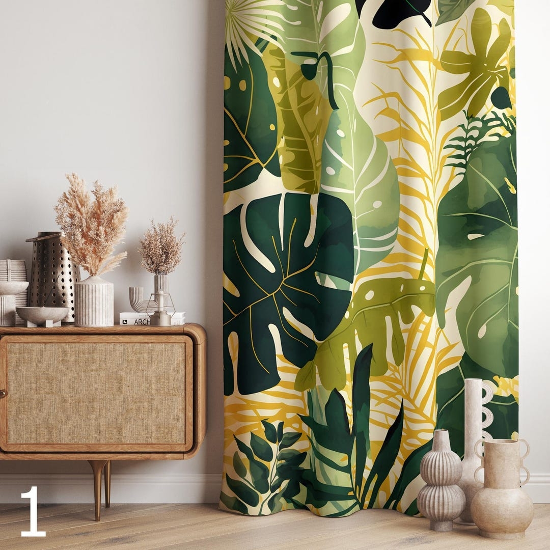 Window Curtain Rattan Cane Styling Exotic Leaf Window Treatment
