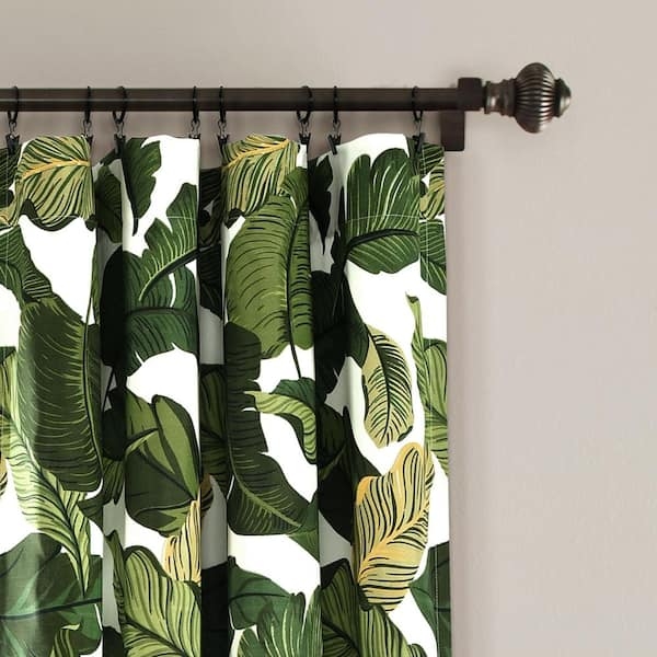 Window Curtain Ribbed Ball Finial Tropical Banana Leaf Curtains