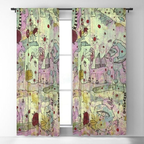 Window Curtains displaying Whimsical Creatures and Art Print