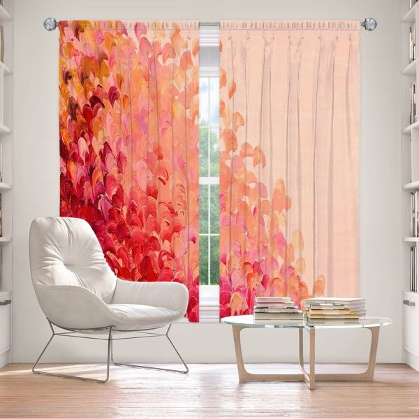 Window Curtains featuring Painterly Pattern in Coral Pink