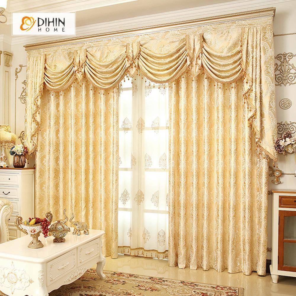 Window Curtains: Gold Beaded Swag Valance Luxury Drapes