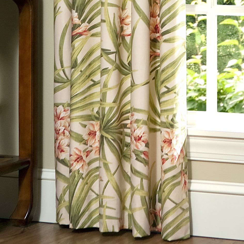 Window Curtains Light Cream Pleated Botanical Print Tailored Curtains