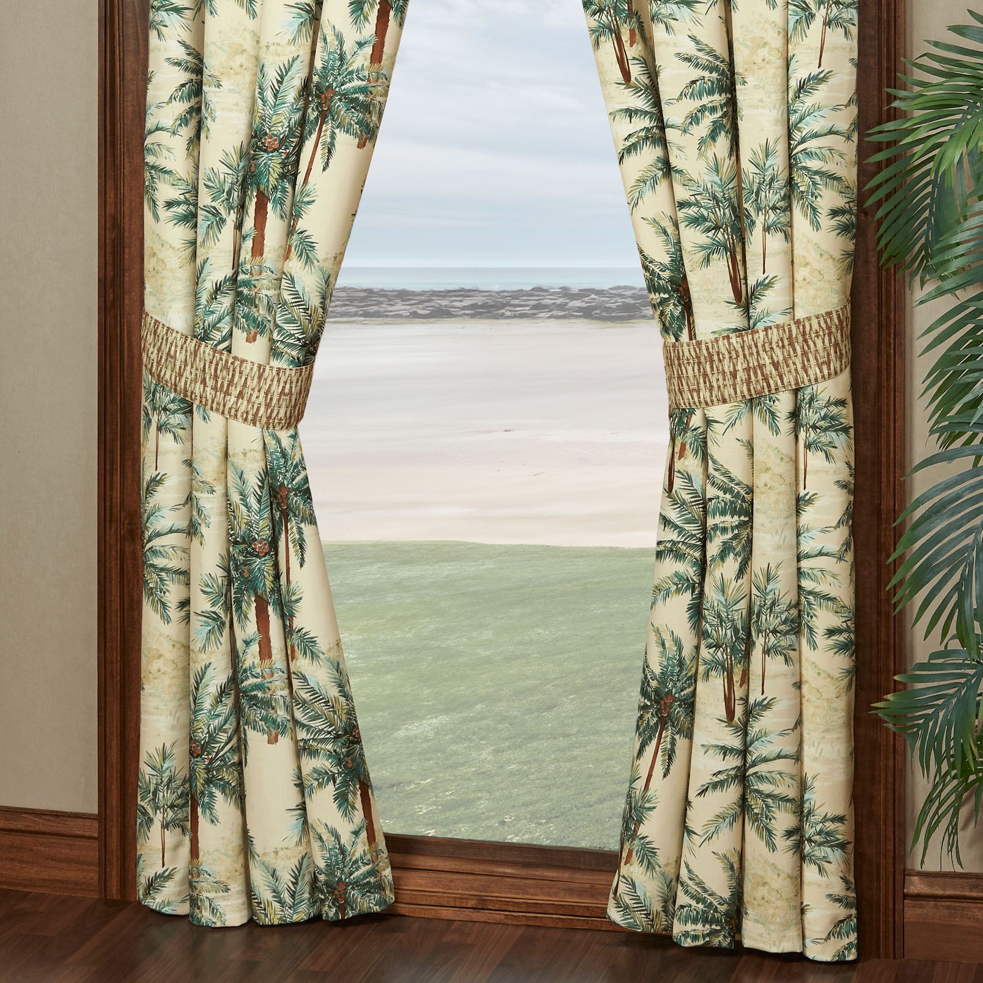 Window Curtains Palm Tree Motif Woven Island Style Drapes
