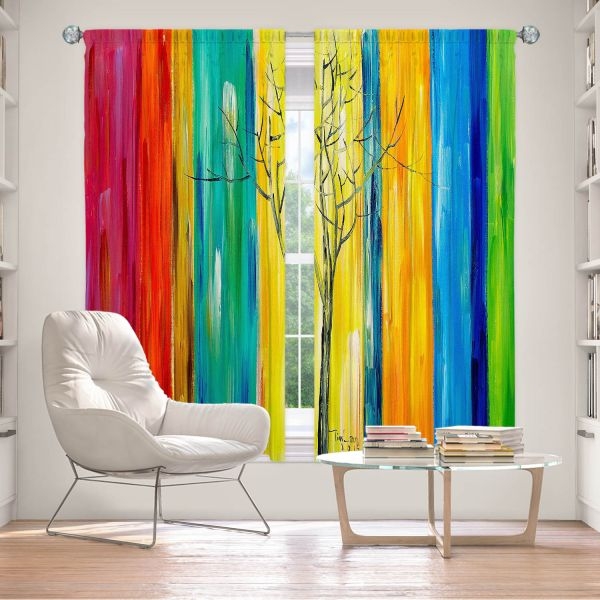 Window Curtains showing Rainbow Tree Motif and Bold Stripes