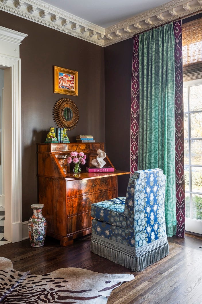 Window Curtains: Teal Ikat Curtain Border Dark Walls