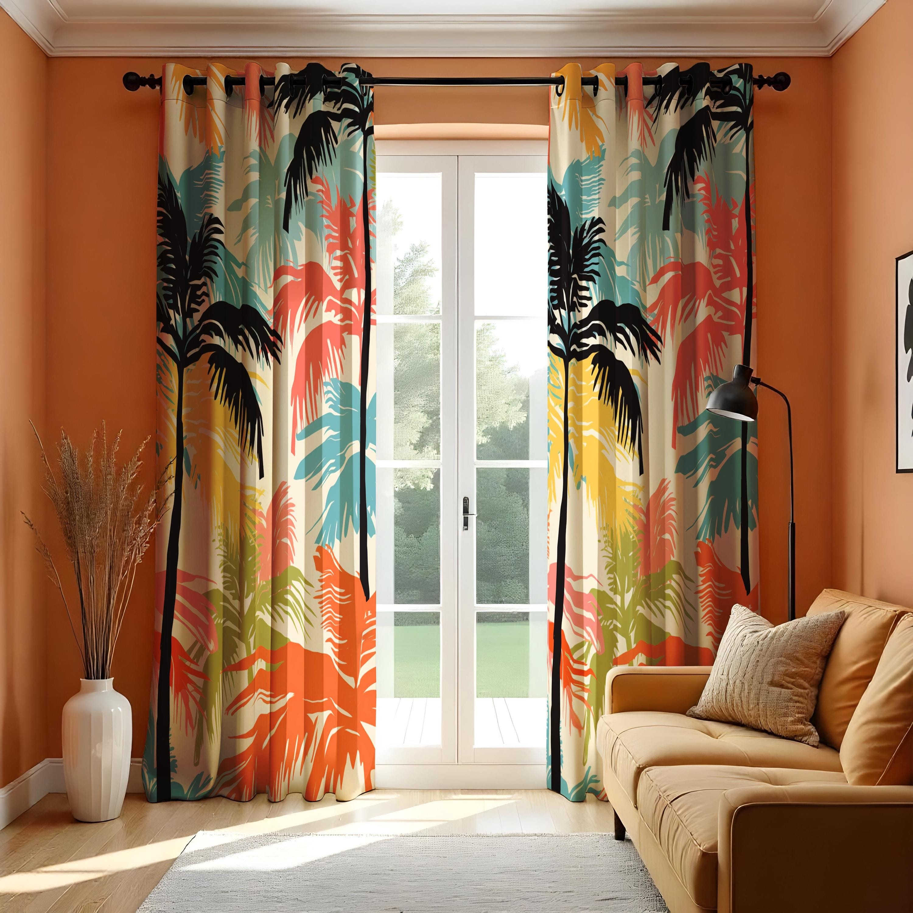 Window Curtains Terracotta Palette Tropical Palm Tree Curtains