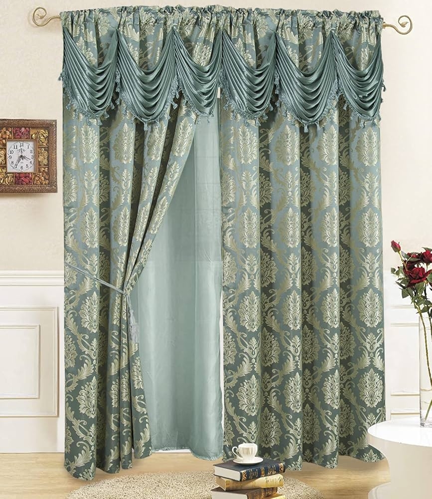 Window Curtains: Traditional Damask Swag Valance Panels