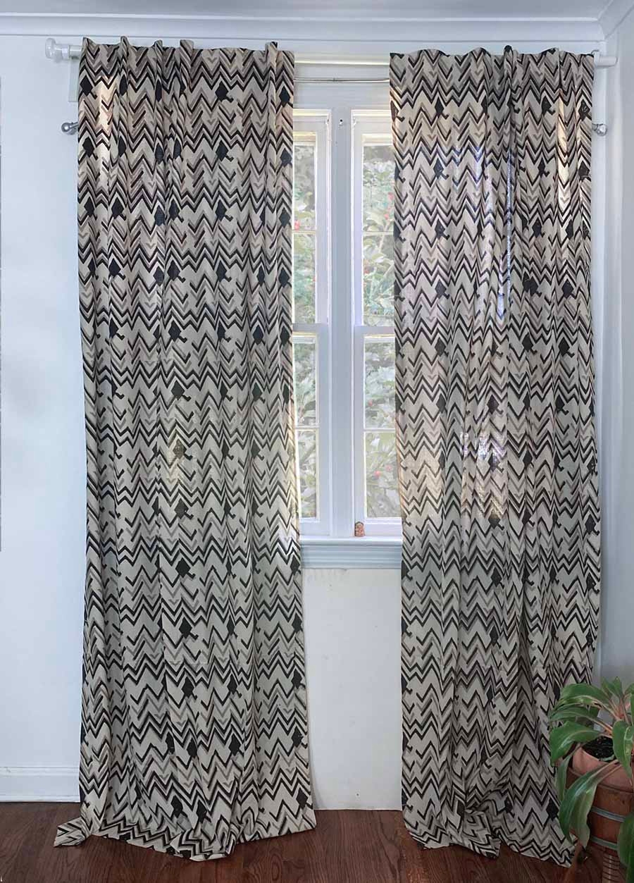 Window Curtains with Zigzag Block Print Geometric Design