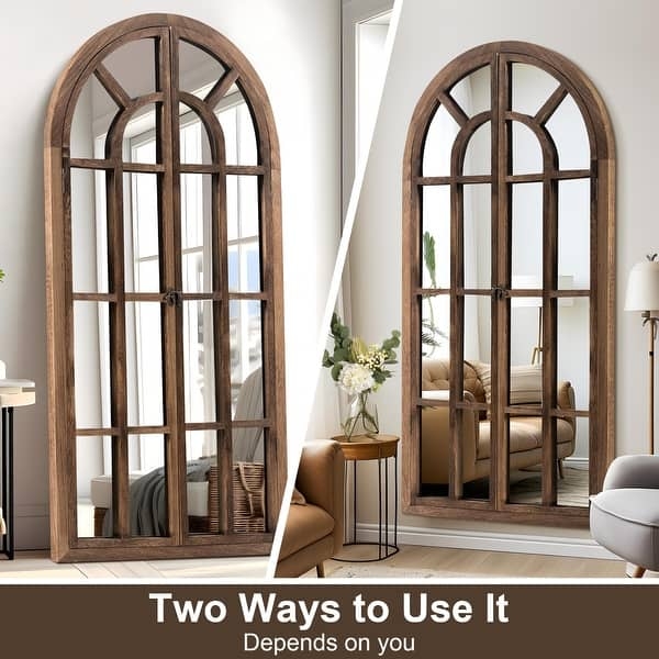Window Mirror: Large Walnut Brown 71 Inch Cathedral Wall Decor