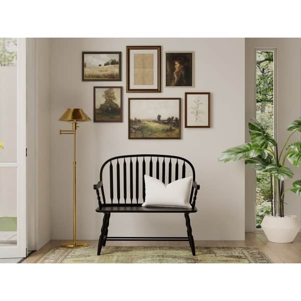 Windsor Bench Antique Black Wood Farmhouse Settee Seat