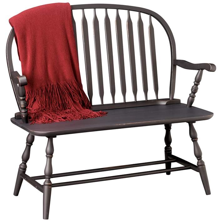 Windsor Bench Flattened Spindle Distressed Black Furniture