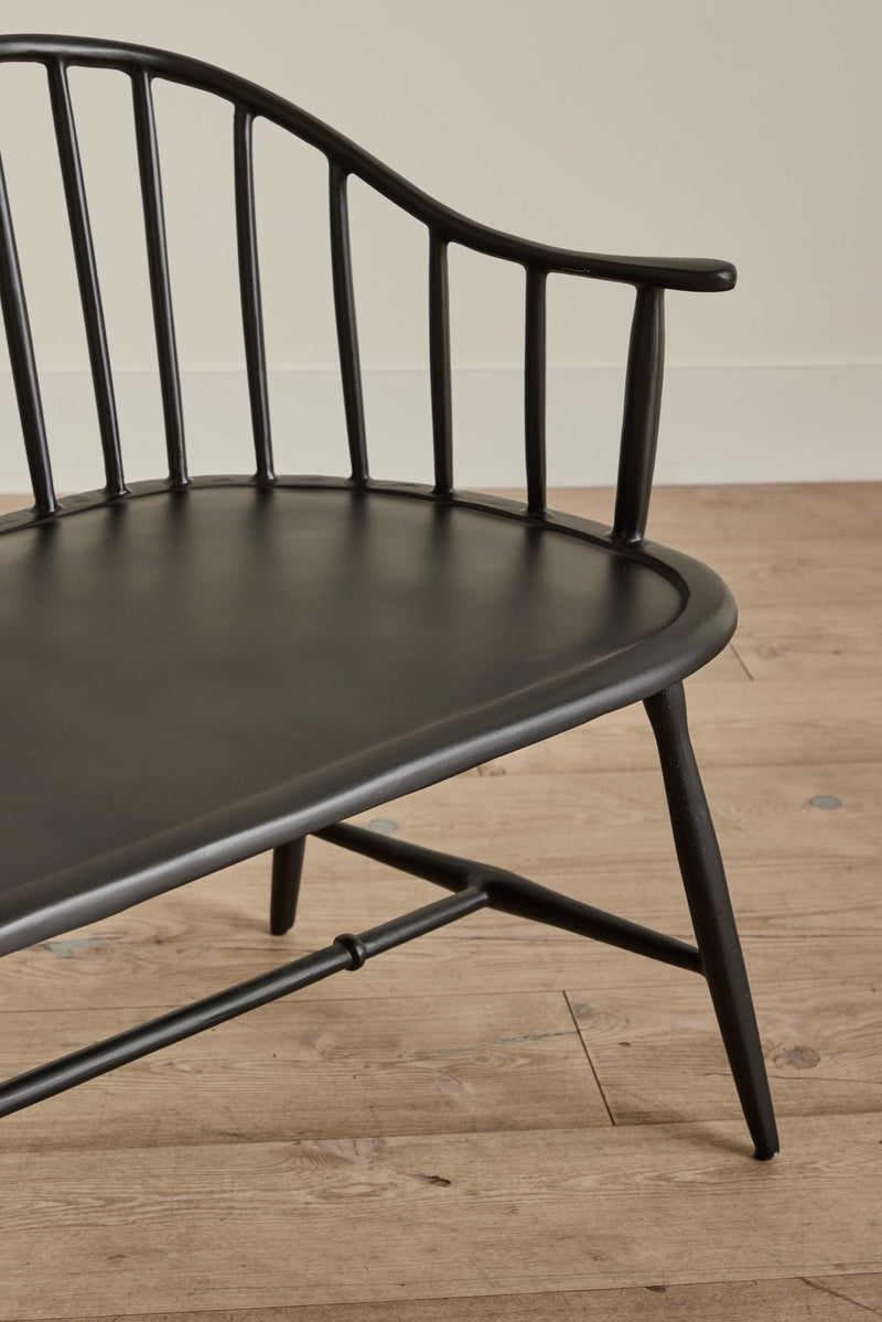 Windsor Bench Low Spindle Back Matte Black Wood Furniture