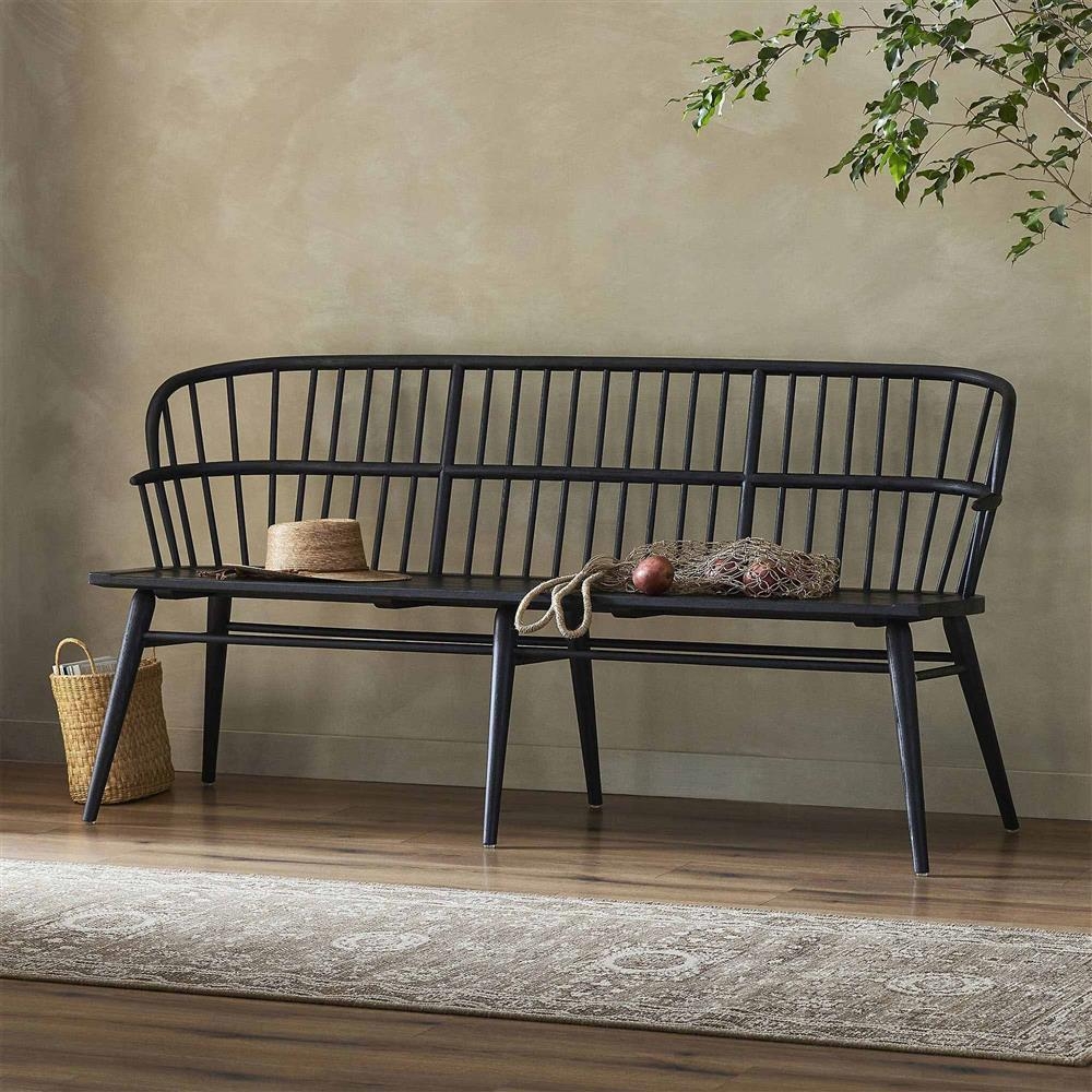Windsor Bench Matte Black Six Leg Base Foyer Mudroom Seat