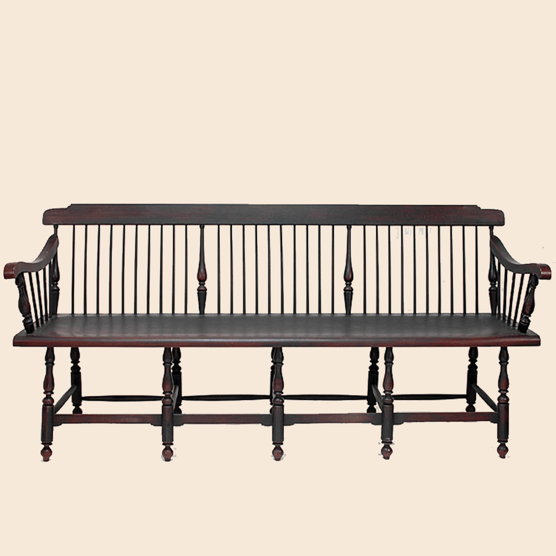 Windsor Bench Plank Seat Ten Leg Mahogany Wood Settee