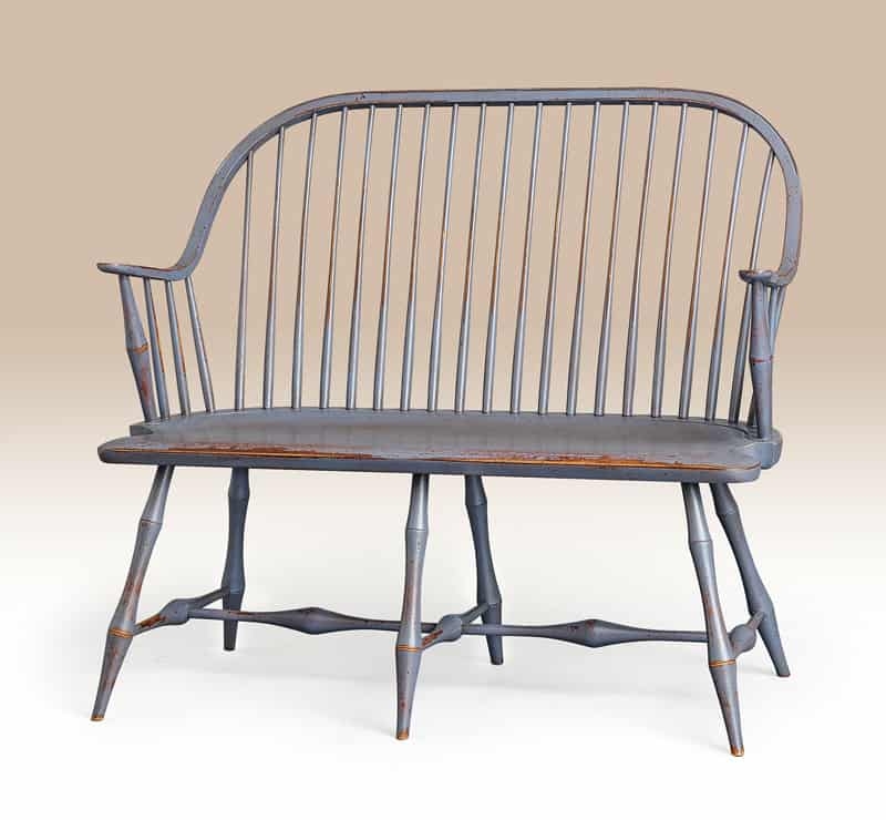 Windsor Bench Slate Blue Painted Distressed Wood Settee