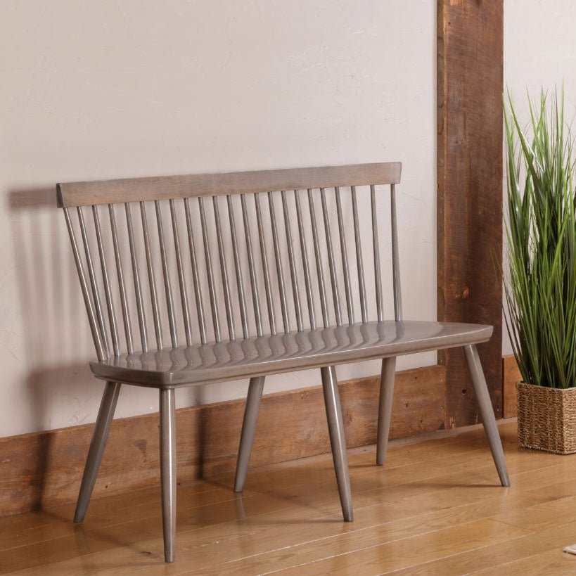 Windsor Bench Slate Gray Finish Tapered Wood Leg Seating