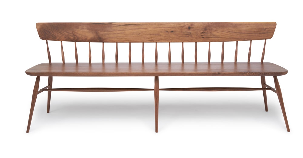Windsor Bench Wide Crest Rail Walnut Brown Wood Dining