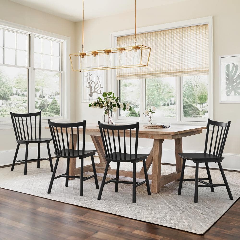 Windsor Dining Chair: H-Stretcher Black Wood Dining Room Seating