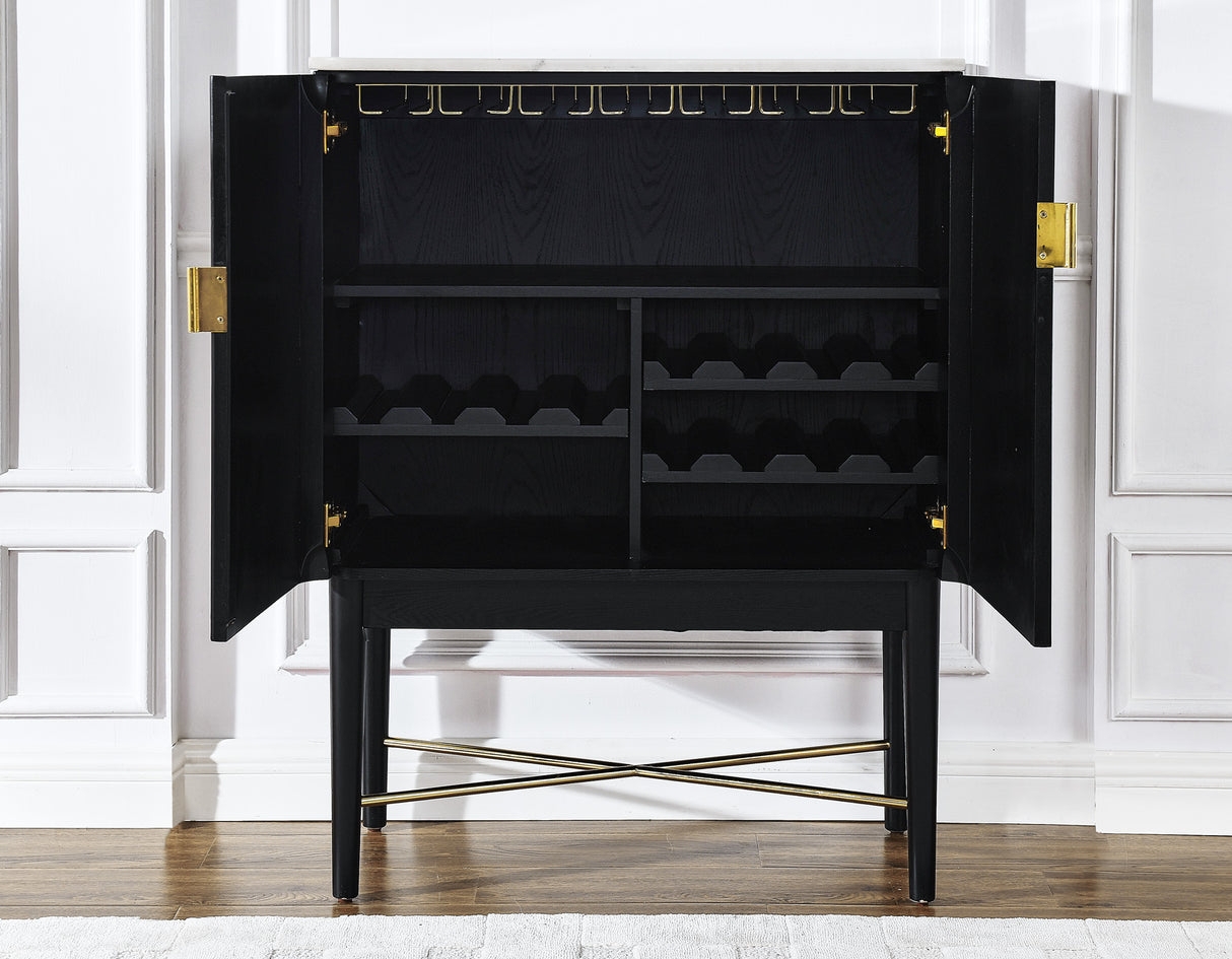 Wine Cabinet featuring Scalloped Racks and Gold X-Stretcher