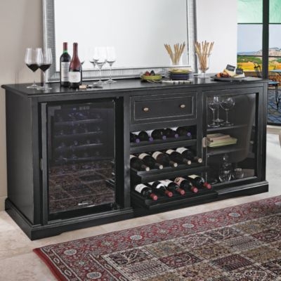 Wine Credenza: Distressed Black Furniture with Integrated Fridge