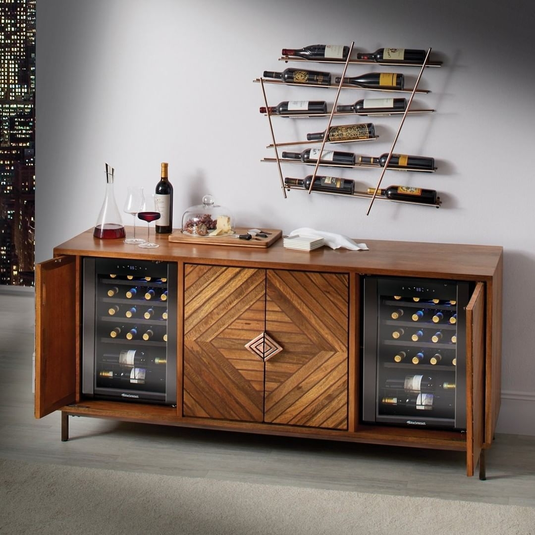Wine Credenza: Dual Zone Cabinet with Diamond Parquetry Doors
