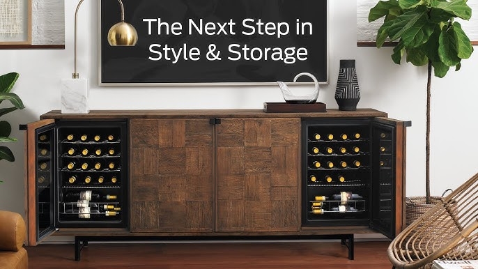 Wine Credenza in American Oak with Parquet Door Panels