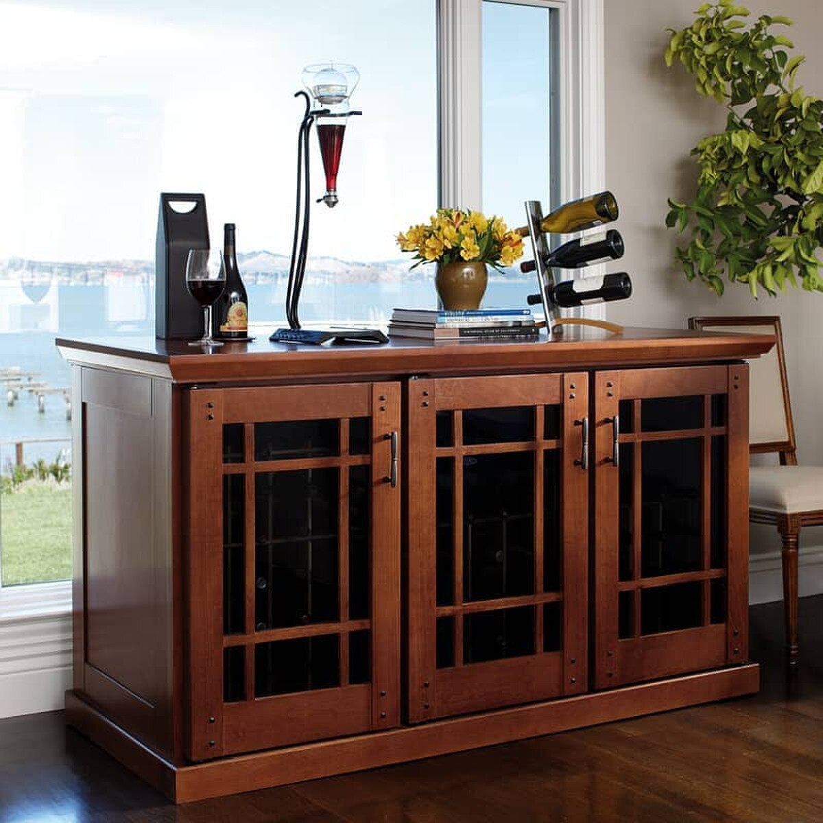 Wine Credenza with Grid Pane Doors and Provincial Stain