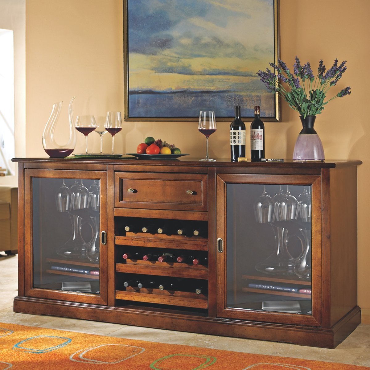 Wine Credenza with Sliding Glass Doors and Stemware Rack