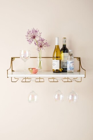 Wine Glass Shelf Polished Gold White and Gold Bar Shelf
