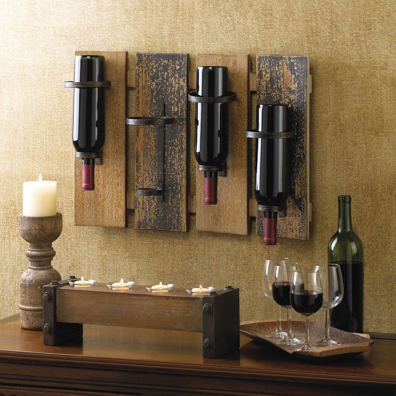 Wine Wall Rack Inverted Bottle Mounts Rustic Wall Wine Rack