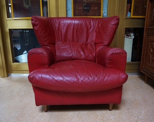 Wingback Armchair Large Cherry Red Italian Lounge Chair