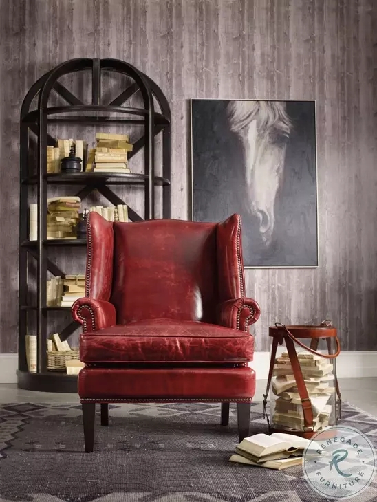 Wingback Chair Oxblood Distressed Leather Moody Seating