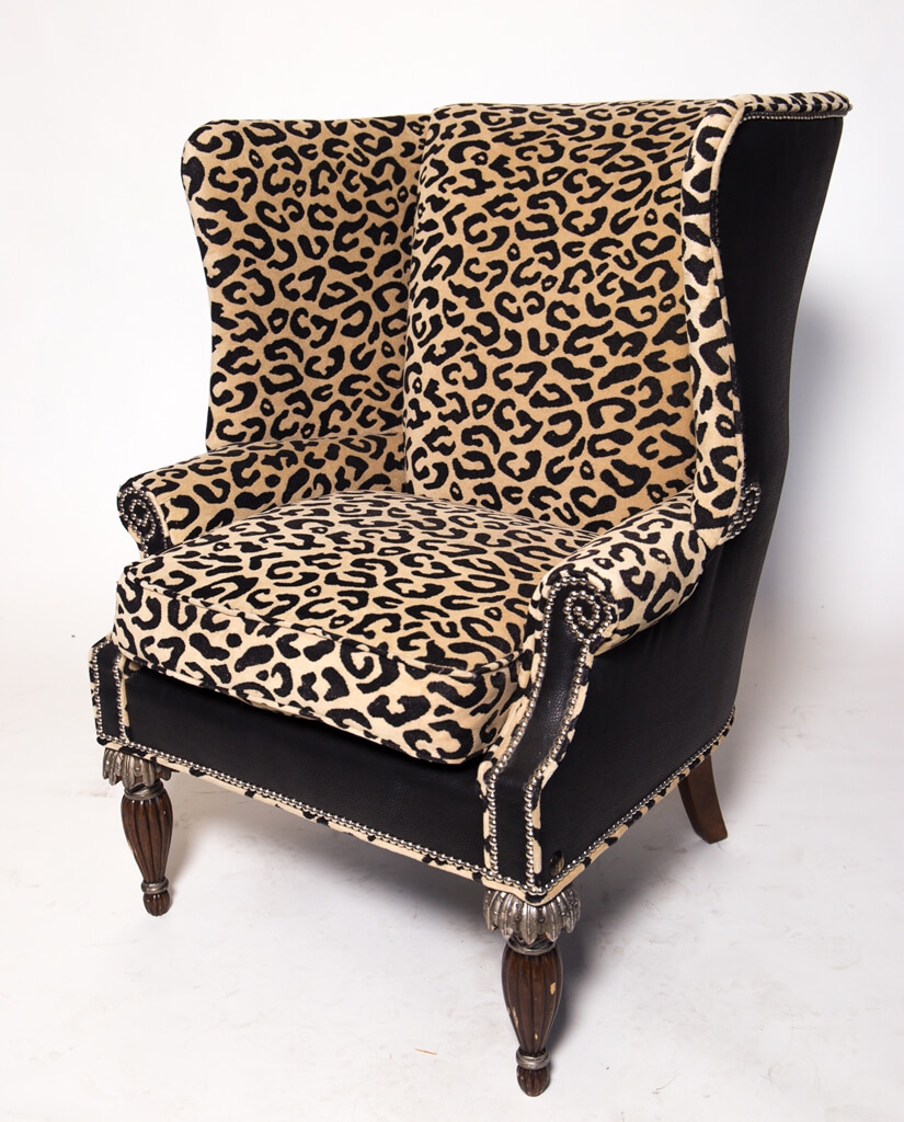 Wingback Chair with Silver Nailhead and Black Leather Chair