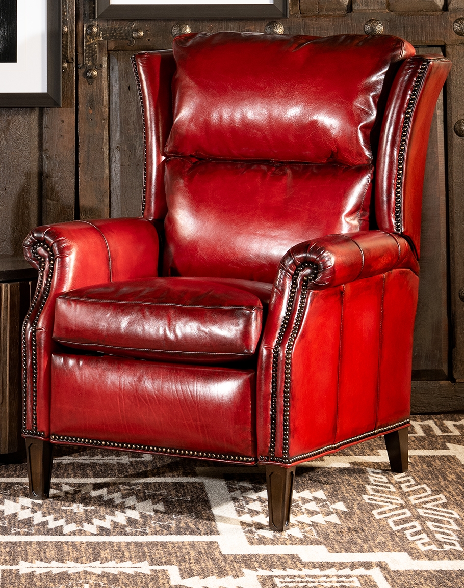 Wingback Recliner Bronze Nailhead Oxblood Leather Chair