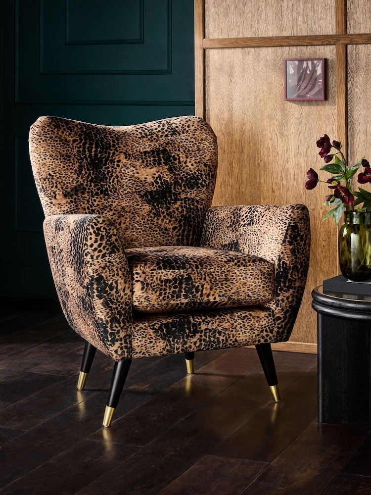 Winged Back Accent Chair and Brass Tipped Furniture Legs