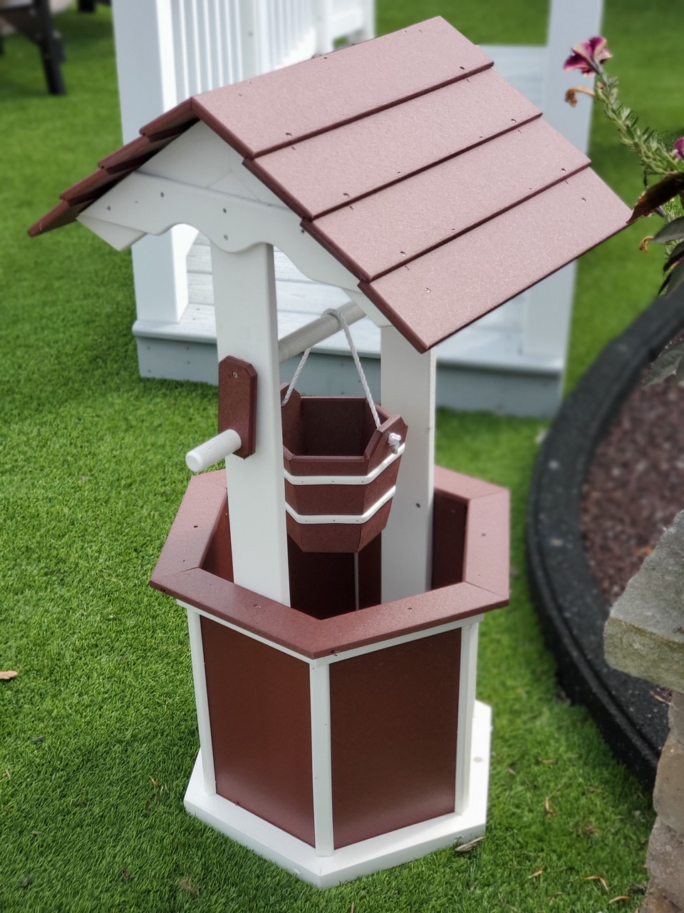 Wishing Well in Bicolor Poly and Scalloped Trim for Patio Decor