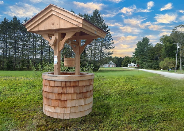 Wishing Well including Shingled Base and Timber Frame Construction