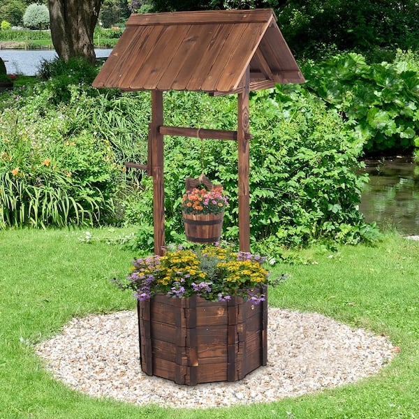 Wishing Well Planter includes Shingled Roof and Faceted Wood Base