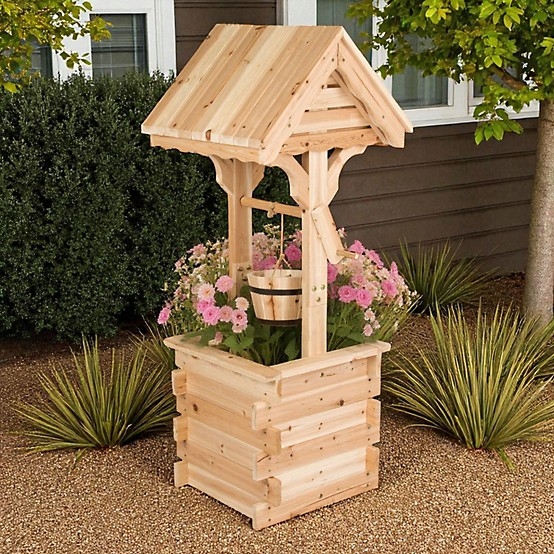 Wishing Well Planter provides Interlocking Corners and Gabled Roof