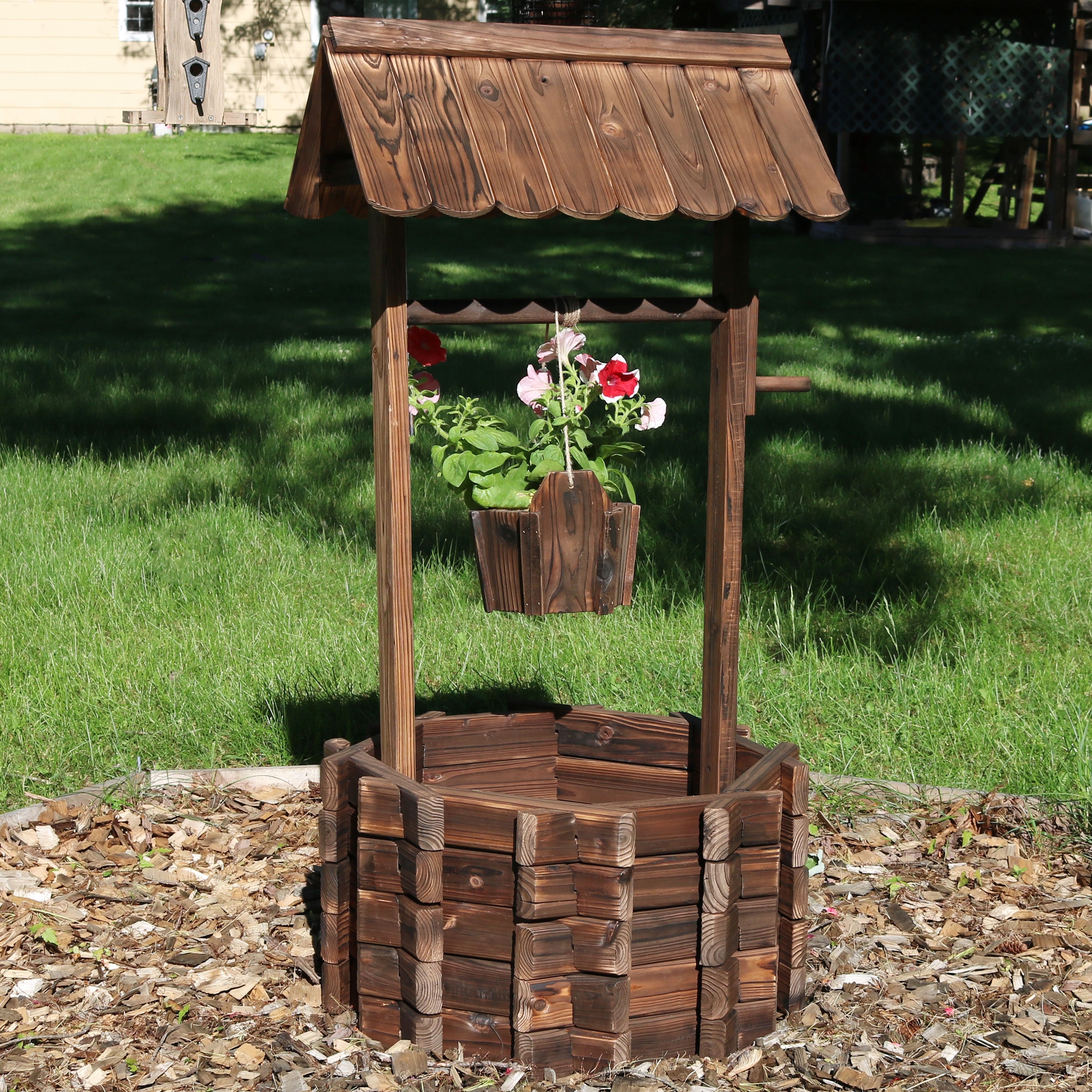 Wishing Well Planter showcasing Scalloped Roof and Charred Finish