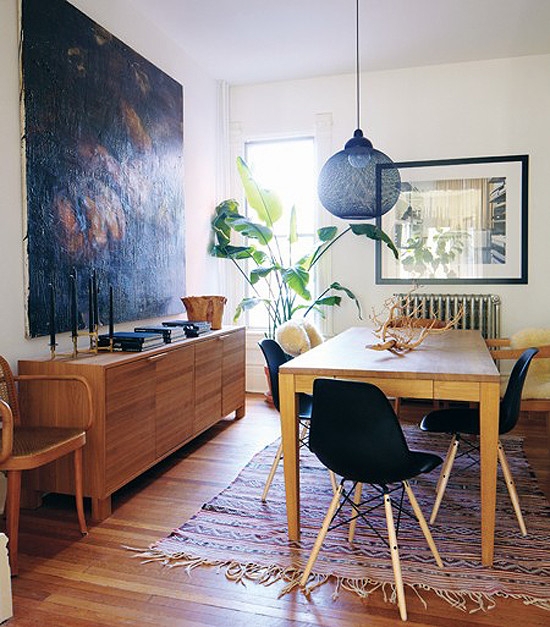 Wood Credenza Horizontal Grain and Flat Front Cabinets