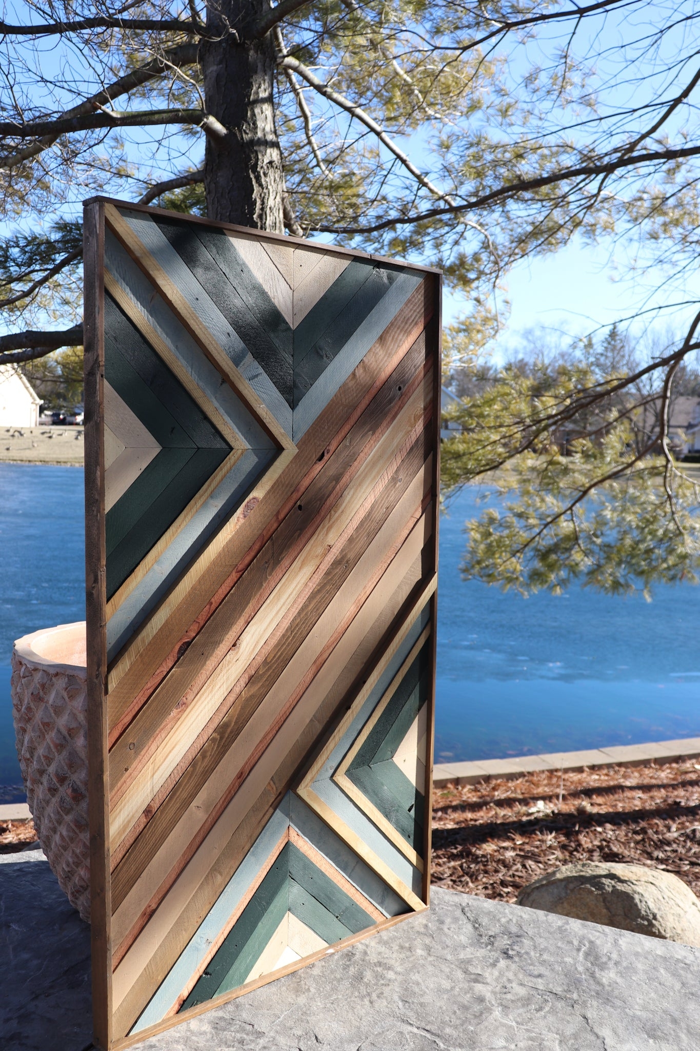 Wood Wall Art Chevron Motif Forest Green Wood Mosaic