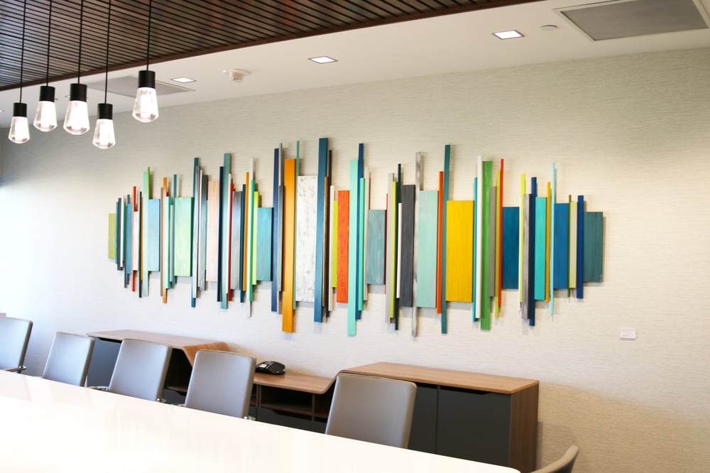 Wood Wall Art Colorful Slats Corporate Office Statement Piece