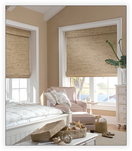 Woven Roman Shades with Organic Texture and Natural Weave