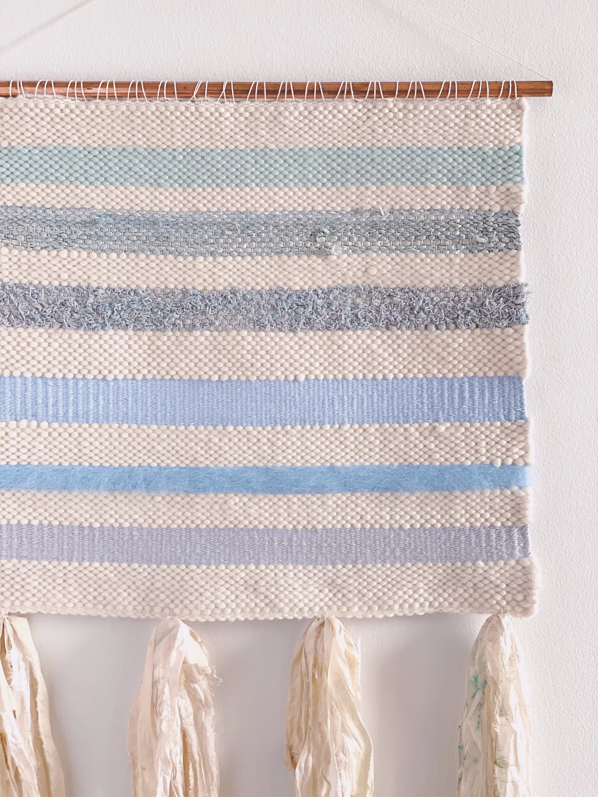 Woven Wall Hanging: Copper Toned Rod Striped Fiber Art