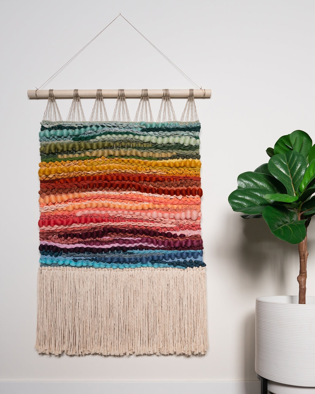Woven Wall Hanging: Rainbow Gradient Chunky Fiber Art